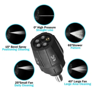 Multi-pattern pressure washer nozzle with five spray patterns