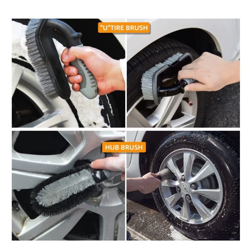 Car brush use examples for tires, wheels and interior surfaces