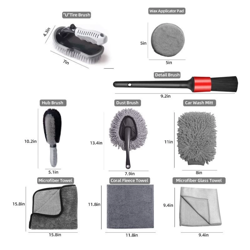 Car cleaning brush and towel dimensions