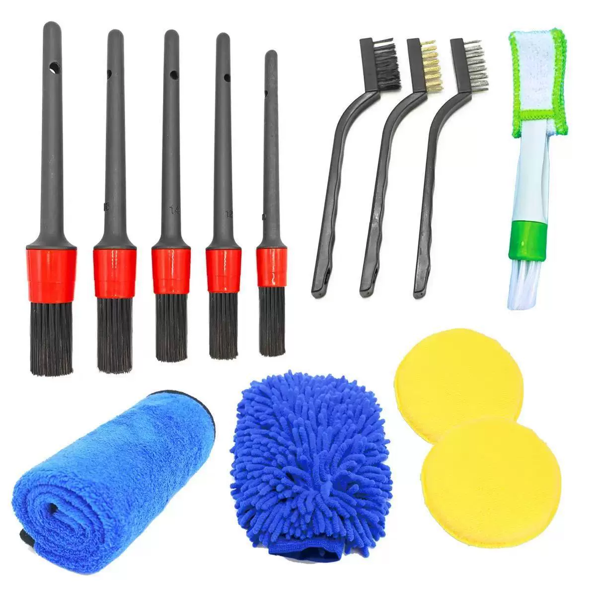 Thirteen-piece car detailing brush and microfiber kit