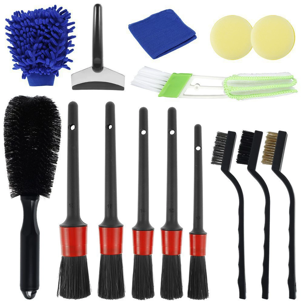 Fifteen-piece car detailing brush and microfiber assortment