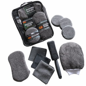 Nine-piece microfiber car cleaning kit