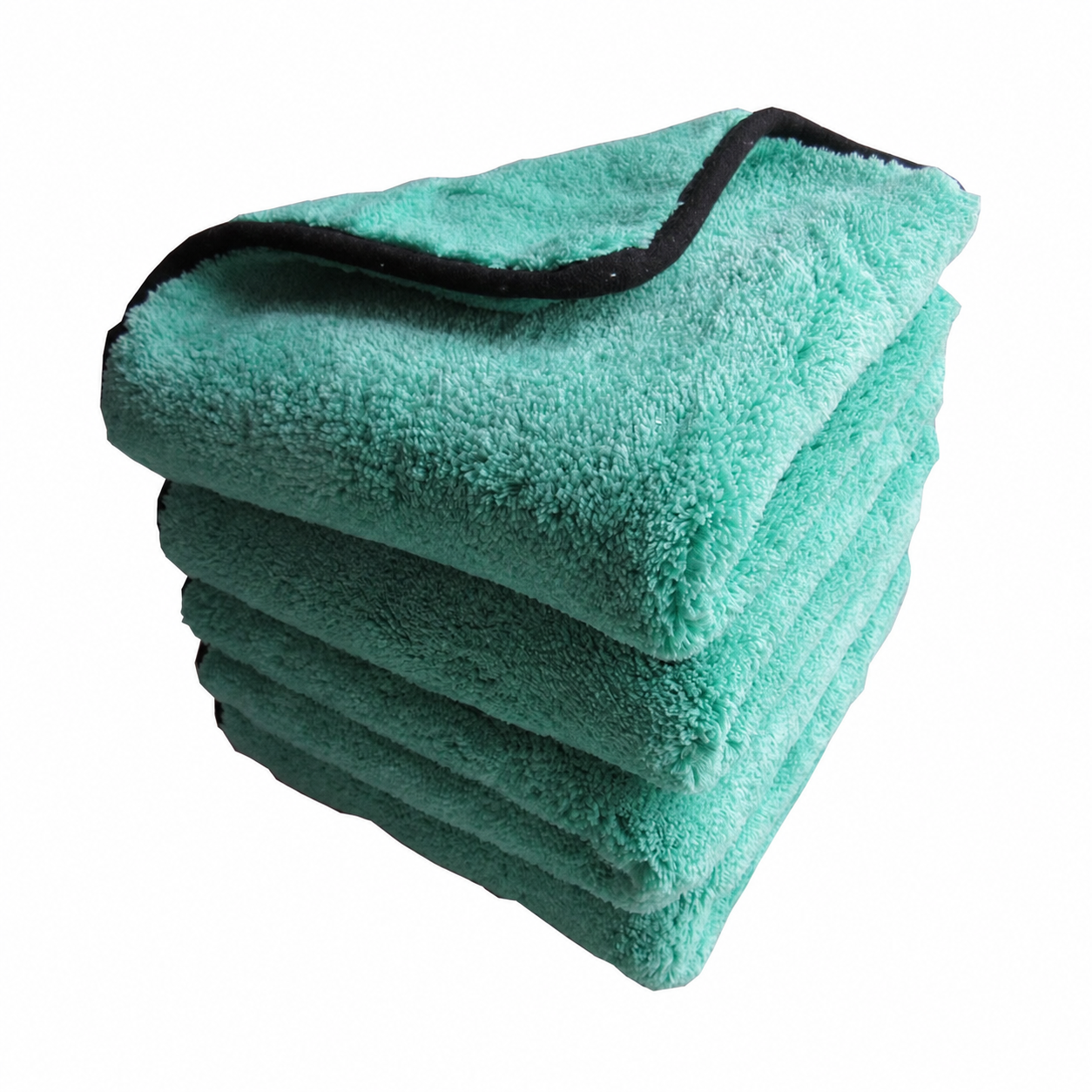 Folded Emerald Green double-sided coral fleece car drying towels