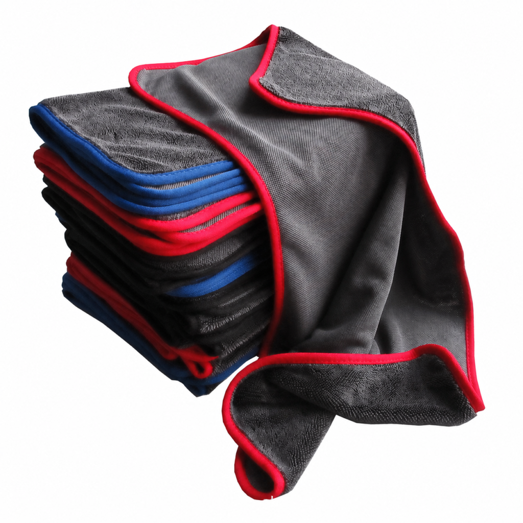 Dark Gray twisted-loop car drying towel with red edge