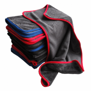 Dark Gray twisted-loop car drying towel with red edge