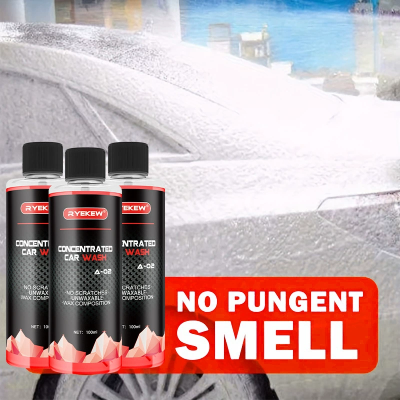 English car wash shampoo rinse and low-odor product graphic