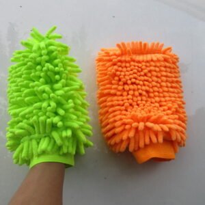 Lime green and orange double-sided chenille car wash mitt options