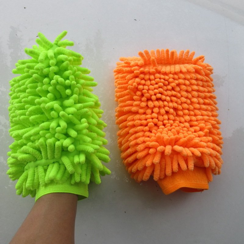 Lime green and orange double-sided chenille car wash mitt options