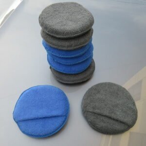 Blue and gray five-inch microfiber wax applicator pads