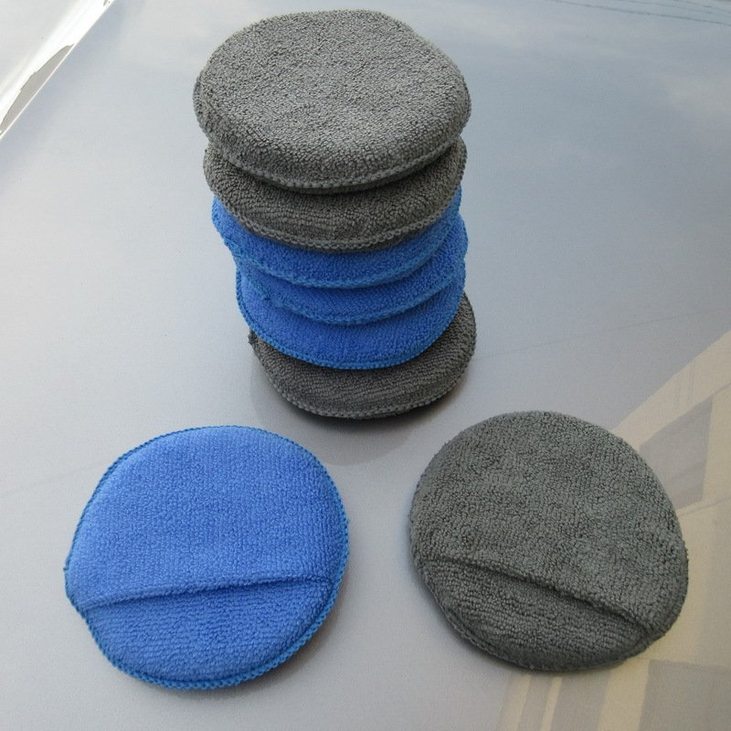 Blue and gray five-inch microfiber wax applicator pads