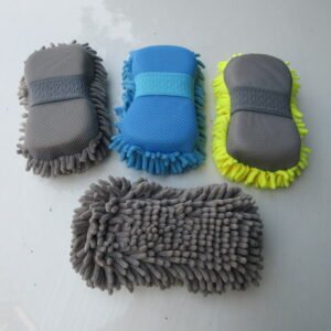 Gray, blue and yellow ergonomic chenille car wash sponge options