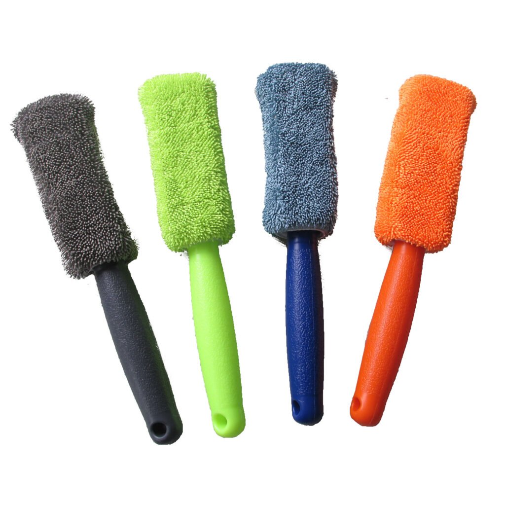 Four color options for the soft microfiber wheel cleaning brush