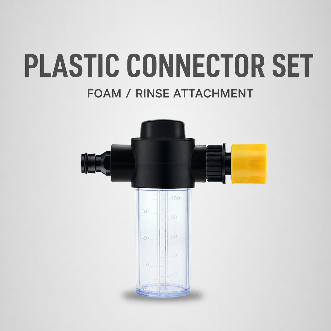 Foam sprayer attachment with yellow plastic connector