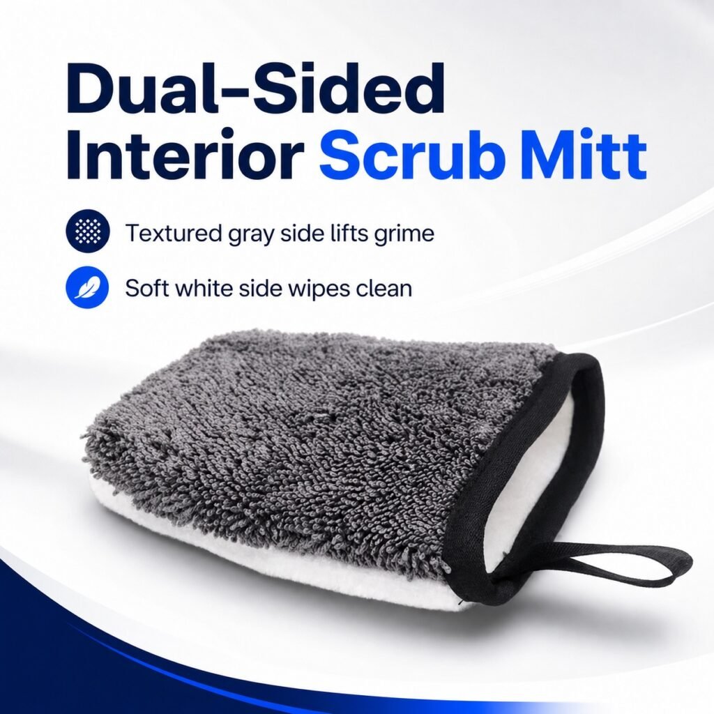 Gray and white dual-sided car interior scrub mitt