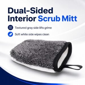 Gray and white dual-sided car interior scrub mitt