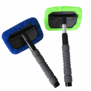 Blue and green telescoping windshield cleaning tools